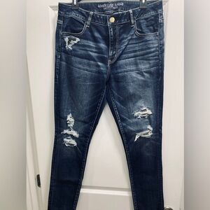 American Eagle outfitters, dark blue washed jean, with rips, size US 16 Long